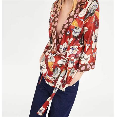 New 2018 Floral Print Kimono Blouse Blusas Women Sexy Deep V Neck Tops