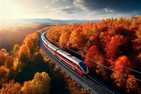 Premium Ai Image Aerial View Of Train And Railroad Among Autumn