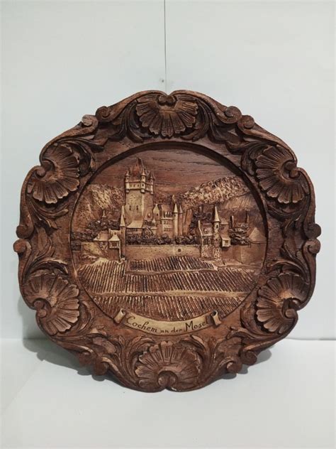 Vintage German Cochem An Der Mosel Carved Wood Resin Plate Hobbies