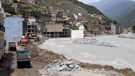 Flood In River Swat Wash Out Bahrain Kalam Road Bahrain Swat Pakistan