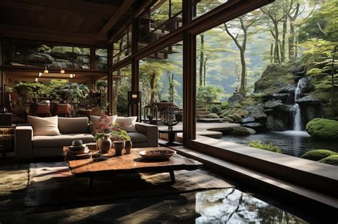 Premium AI Image Modern Japanese Villa Nestled In A Lush Forest