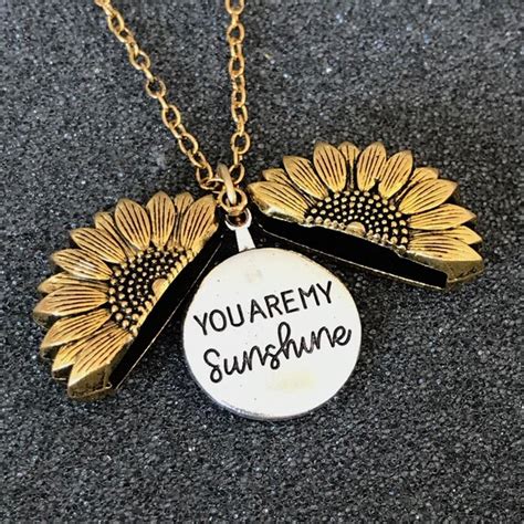 You Are My Sunshine Sunflower Necklace Sunflower Locket Etsy