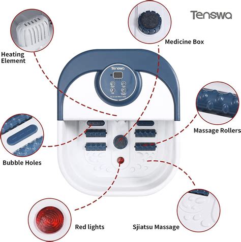 Tenswa Collapsible Foot Spa Bath Massager With Heat Bubbles And 8 Rollers Stress Relief