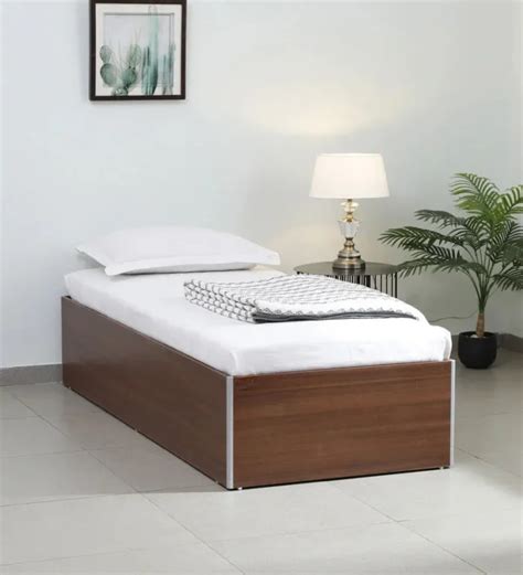 Kosmo Single Bed In Rigato Walnut Finish With Box Storage Haroth