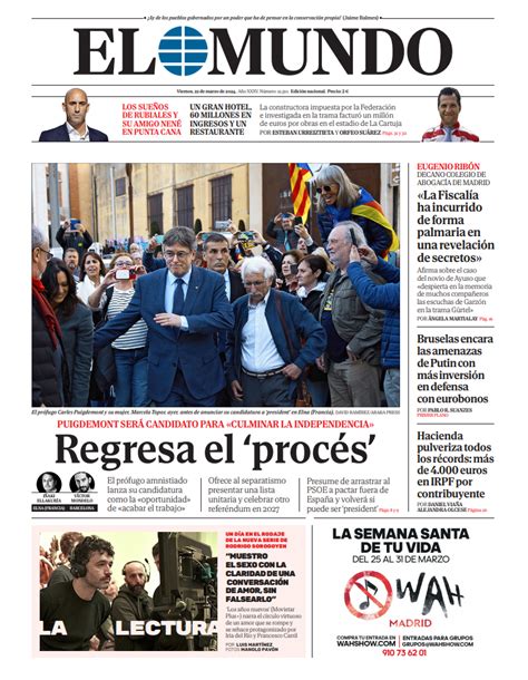 Portada De El Mundo Del Viernes De Marzo De Medios