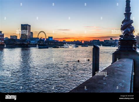 Embankment with the London Eye Stock Photo - Alamy