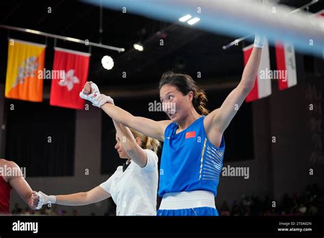 Chinas Yang Liu Celebrates Her Victory Over Thailands Janjaem