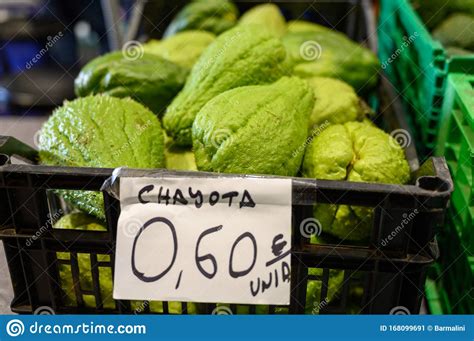 Chayota Vegetable Peer On Local Market On Tenerife Island Canary