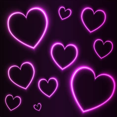 Premium Vector | Composition of pink neon hearts on a black background