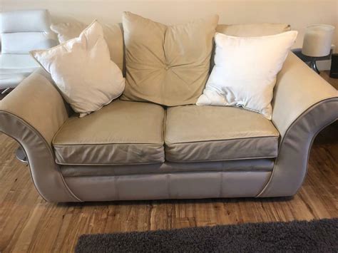 Cream Leather Sofa & Cushions | in Long Eaton, Nottinghamshire | Gumtree