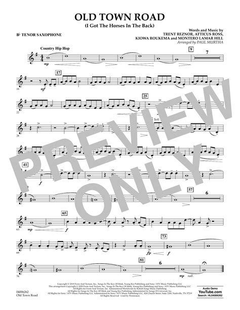 Old Town Road Arr Paul Murtha Bb Tenor Saxophone By Lil Nas X Feat Billy Ray Cyrus Sheet