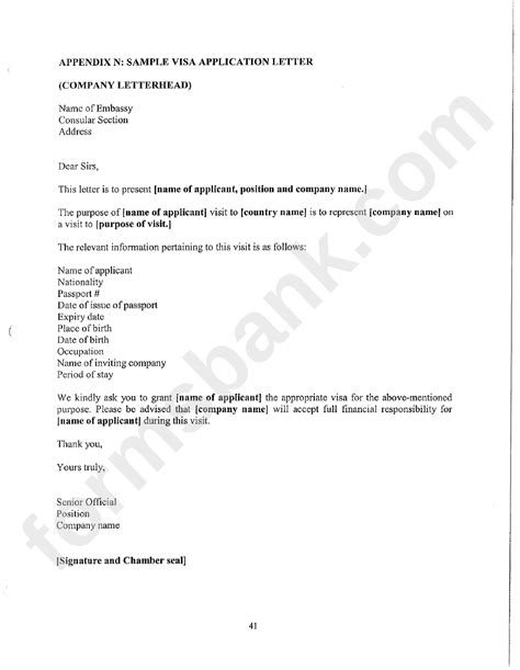 Sample Visa Application Letter Template Printable Pdf Download