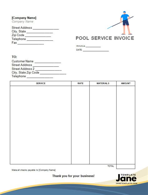 Printable Pool Service Invoice Template Printable Pool Business Invoices