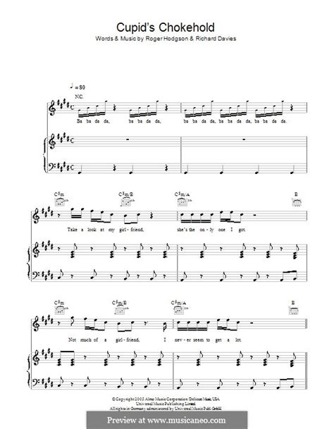 Cupid's Chokehold by R. Davies, R. Hodgson - sheet music on MusicaNeo