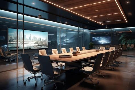 Premium Ai Image Conference Room With A Large Screen And A Large