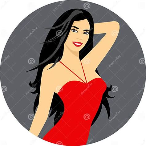 Vector Illustration Of A Beautiful Girl With Long Hair A Circular Frame