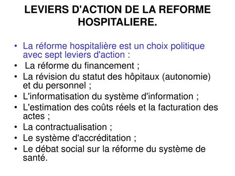 PPT La réforme hospitalière dans le cadre de la réforme du système de