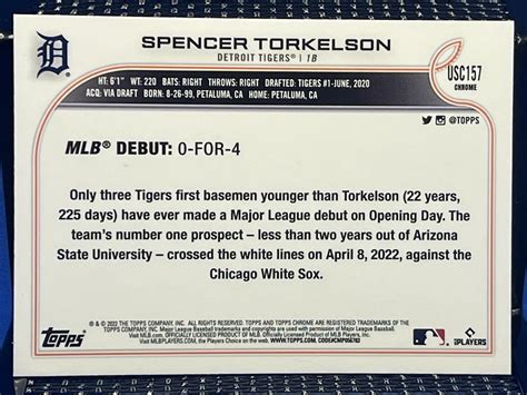 2022 Topps Chrome Update SPENCER TORKELSON Detroit Tigers RC Rookie