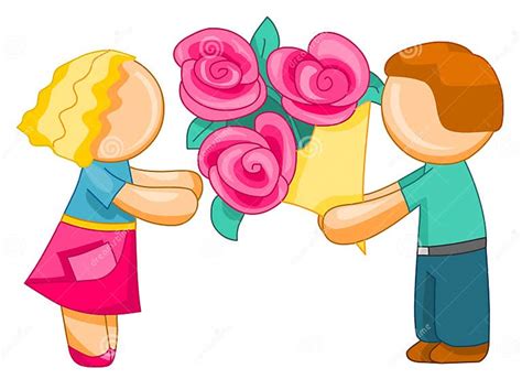 Man Giving Woman Bouquet Of Flowers Stock Illustration Illustration