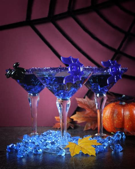 Happy Halloween Ghoulish Party Cocktail Drinks With Blue Martini