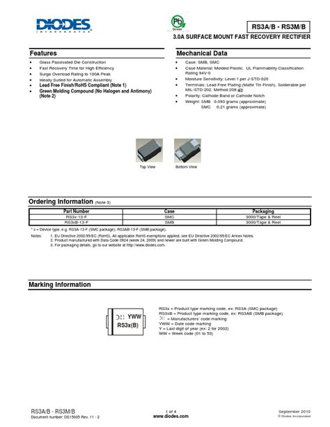 RS3DB Diodes Incorporated RECTIFIER Hoja de datos Ficha técnica