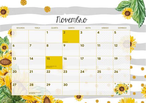 Calendario Listras Girassol Novembro Fazendo A Nossa Festa