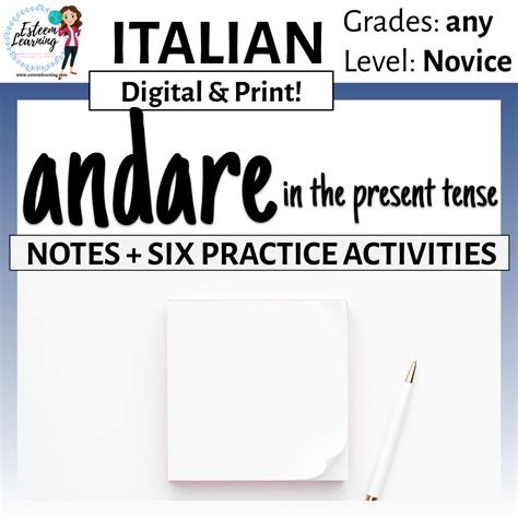 Verb Andare Conjugation Notes And Practice Esteem Learning Llc