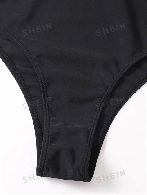 Shein Swim Summer Beach Plain Cut Out Ring Linked One Piece Swimsuit