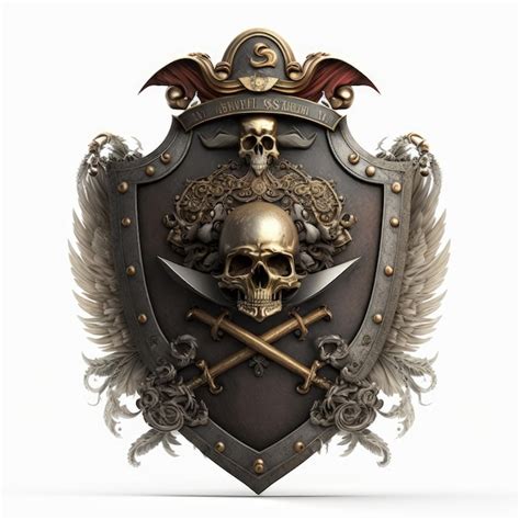 Escudo De Armas Pirata Con Escudo Y Emblema Pirata De Calavera Sobre