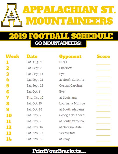 Appalachian State Football Schedule 2022 Printable - Printable Schedule