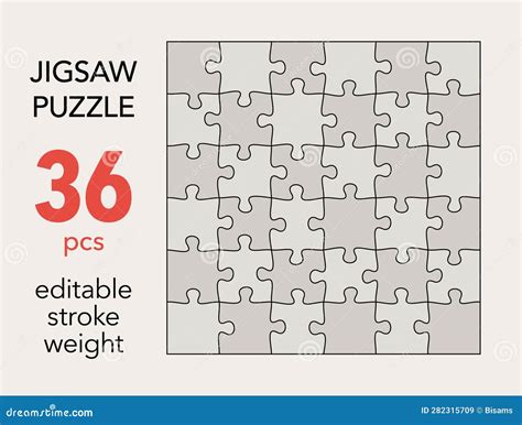 Empty Jigsaw Puzzle Grid Template, 6x6 Shapes, 36 Pieces. Separate ...