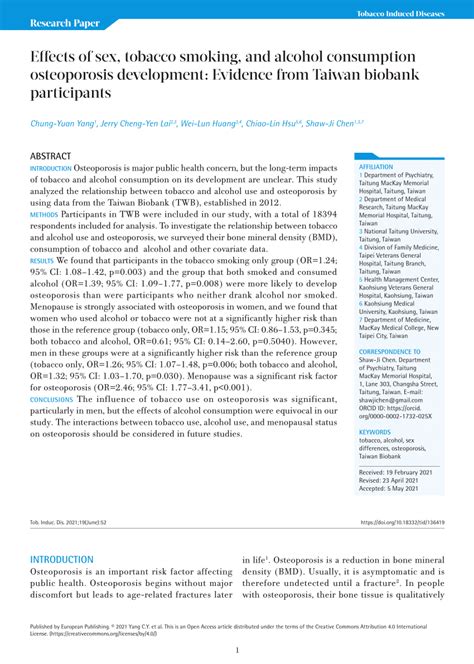 Pdf Effects Of Sex Tobacco Smoking And Alcohol Consumption Osteoporosis Development