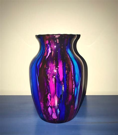 Hand Painted Alcohol Ink Glass Vase Flower Vase Etsy