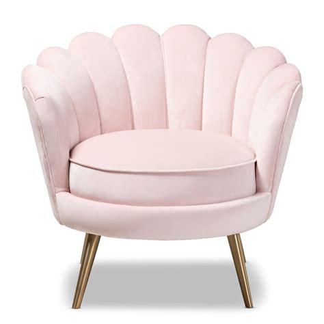 Baxton Studio Cosette Light Pink Velvet Seashell Accent Chair Homesquare