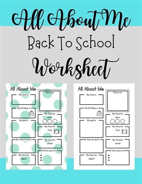 All About Me Back to School Worksheet-first Day of School Activity - Etsy