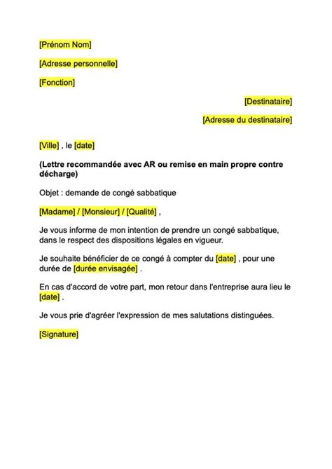 LETTRE DE DEMANDE DE CONGE SABBATIQUE Congé sabbatique Lettre a