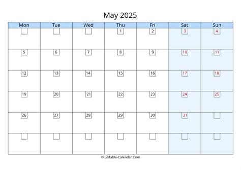 Calendar May 2025 Monday Start Brian M Spada