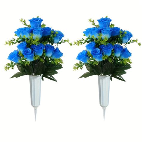 Set of 2 Artificial Cemetery Flowers for Grave, Grave Memorial Flowers ...