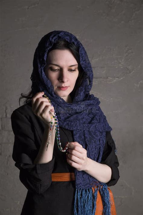 Catholic Woman Praying With A Rosary Stock Image Image Of Latin