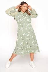 Yours London Sage Green Floral Bow Smock Dress Yours Clothing