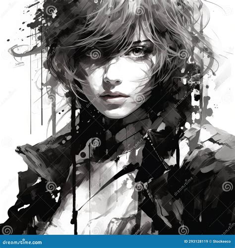 Dark Anime Black Girl Drawing in the Style of Yoji Shinkawa Stock ...