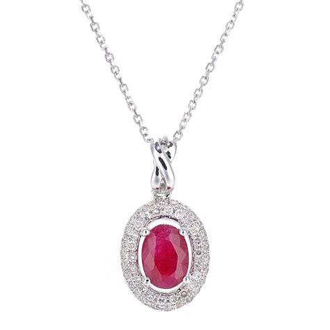 Sparkld 9ct White Gold Oval Ruby And 023ct Diamond Cluster Pendant