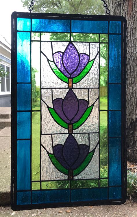 3 Tulips Arts And Craft Style Stained Glass Panel Delphi Artist Gallery