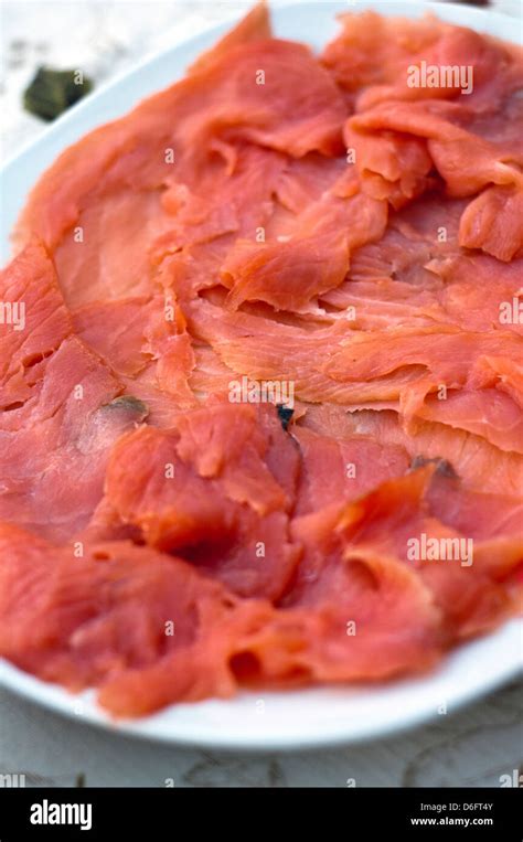 Slices Of Smoked Salmon Stock Photo Alamy