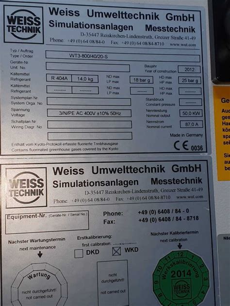 WEISS TECHNIK WT3 800 Chamber 익숙한 판매용 가격 293641155 2012 사다 from CAE