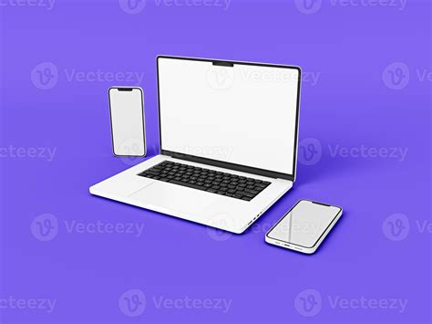 Laptop and Phone smartphone in on white background in minimal style for ...