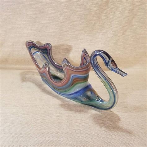 Murano Glass Swan Mcm Large Hand Blown Art Glass Fruit Bowl Etsy