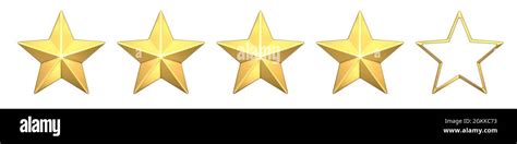 Four gold stars customer icon for product rating review. 3d rendering ...