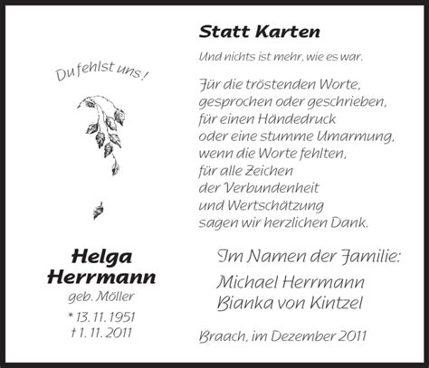 Traueranzeigen Von Helga Herrmann Trauer HNA De