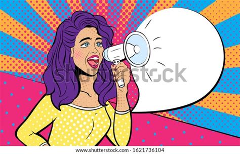 Sexy Young Woman Open Mouth Megaphone Stock Illustration 1621736104